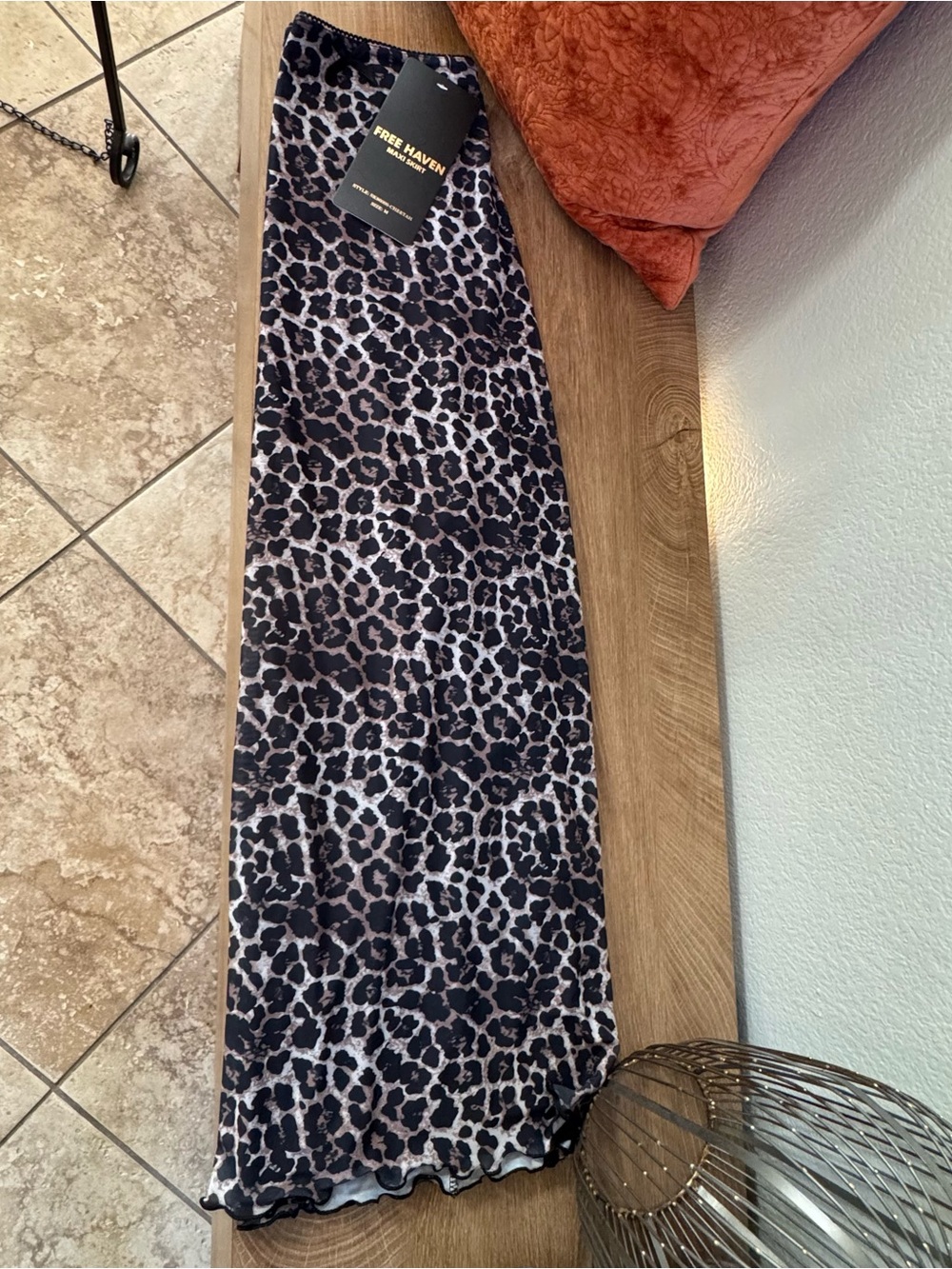 Free Haven Black Leopard Print Maxi Skirt